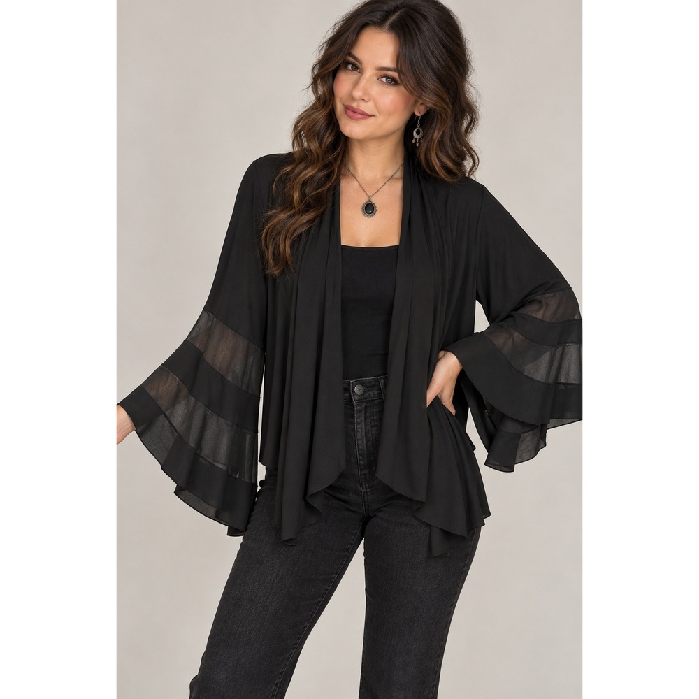 Whimsigoth Witchy Black Bell Sleeve Cardigan Sheer Dark Romantic 2X